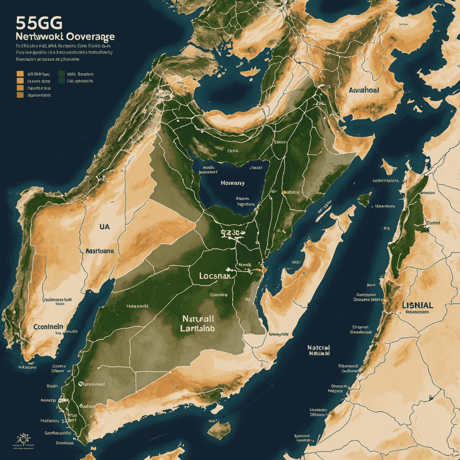 Map showing extensive 5G network coverage across the UAE, with major cities highlighted and signal strength indicators