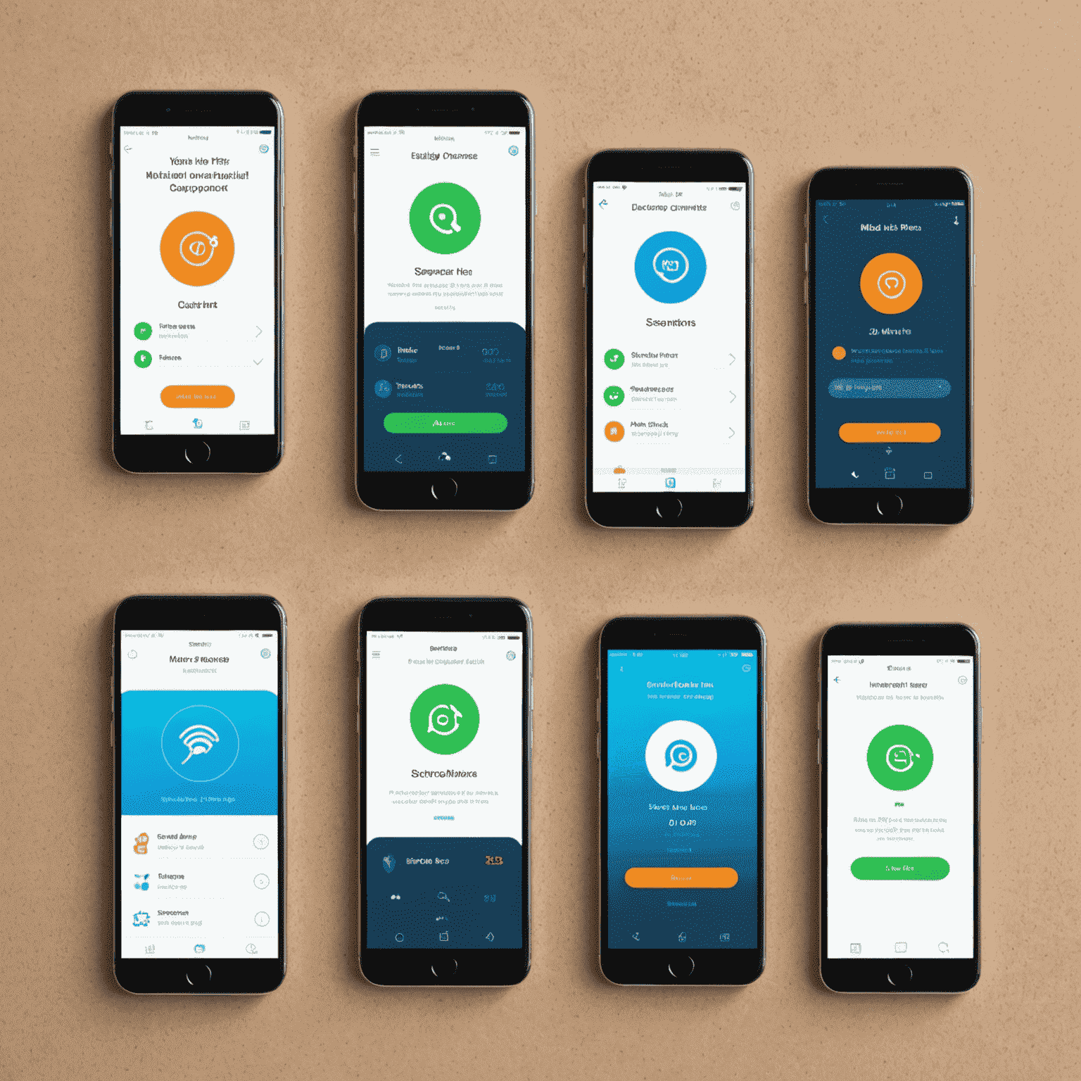 Various mobile phones displaying different voice plan options, with icons representing minutes, texts, and international calls