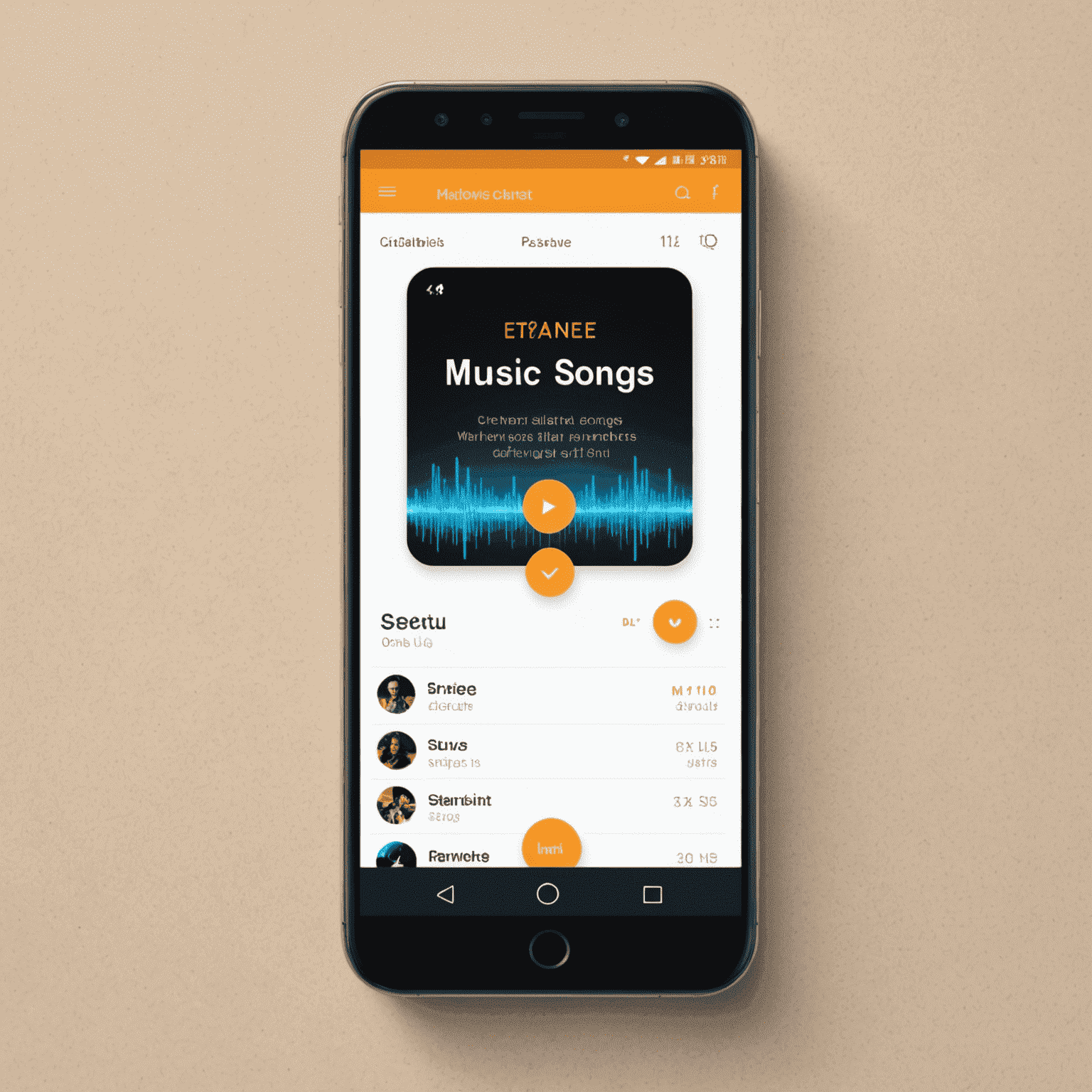 A smartphone displaying a music player interface with a list of popular songs, representing caller tunes service