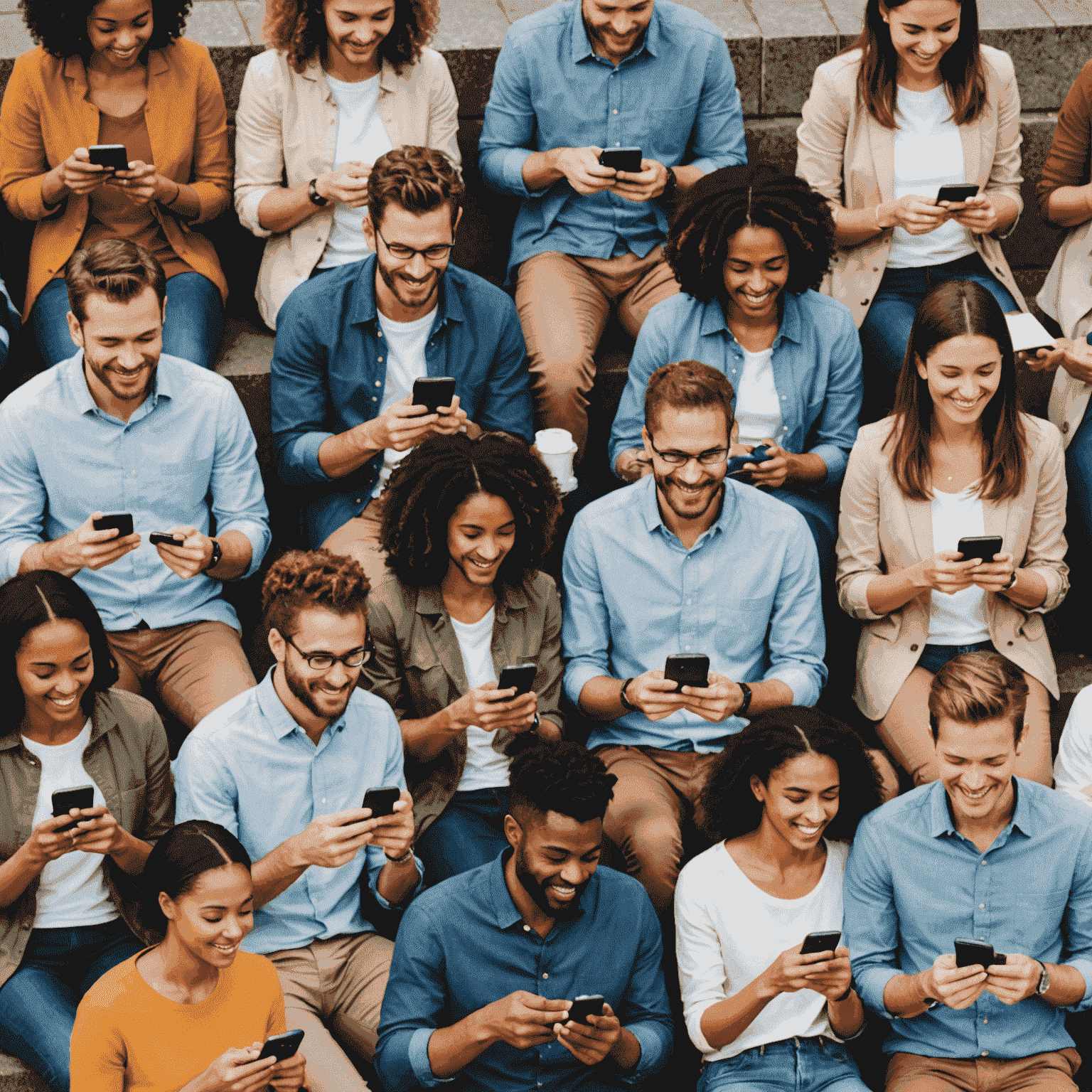 Image showing diverse group of people using mobile phones, representing different usage patterns and plan options