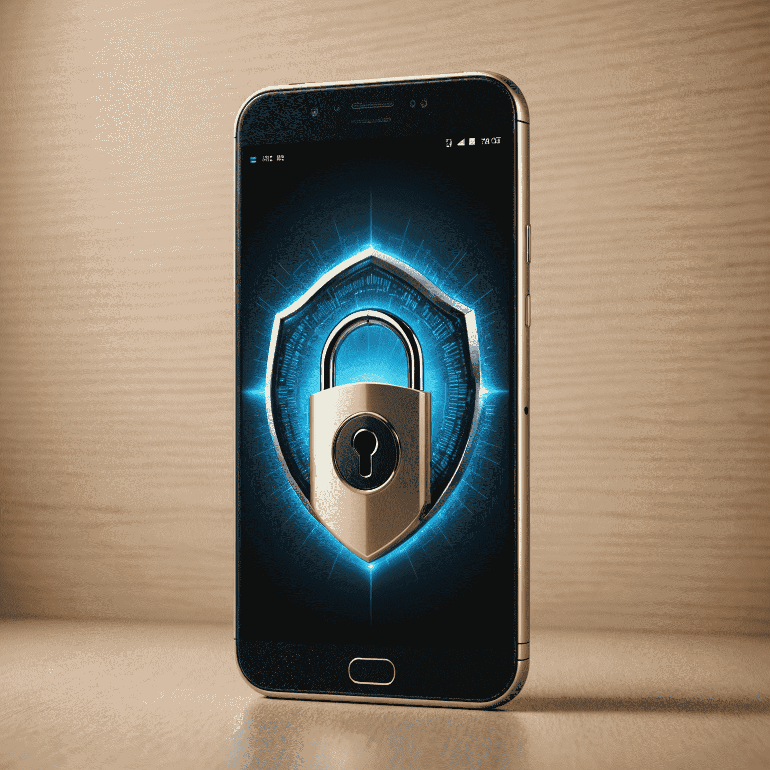A smartphone with a digital lock and shield, representing mobile security and data protection
